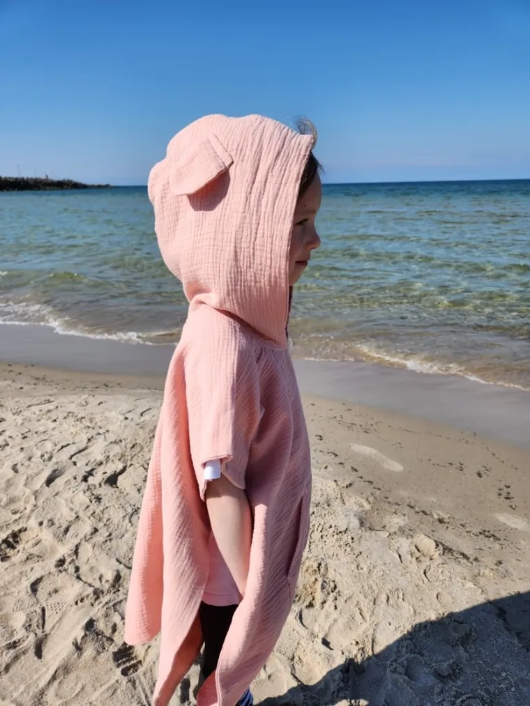 MimiNu, ponczo plażowe, szybkoschnące, rozmiar 1-4, muślin, pudrowy róż