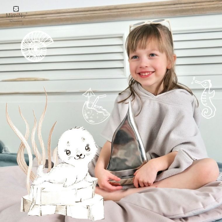 MimiNu, ponczo termofrotte z kieszonką, beż, 4-7 l.