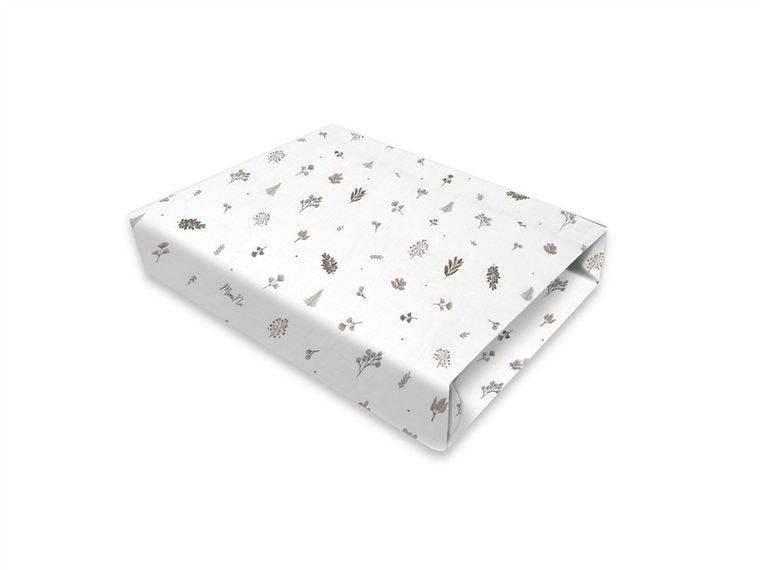 MimiNu, prześcieradło do gondoli, kołyski Mojżesza, muślin, listki beż, 35-80 cm