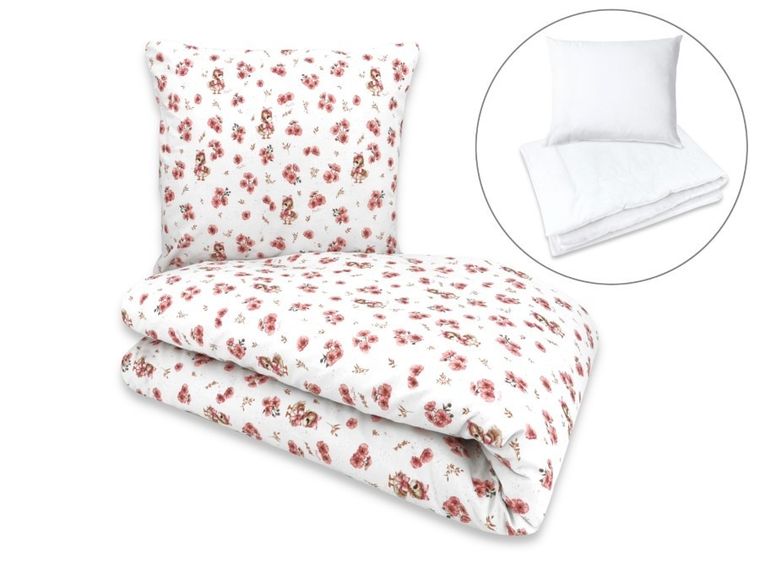 MimiNu, Quattro, Kaczuszki, 2-częściowy komplet pościeli z wypełnieniem, pudrowy róż, 100-160 cm