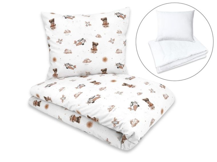 MimiNu, Quattro, Misie, 2-częściowy komplet pościeli z wypełnieniem, beż, 100-160 cm