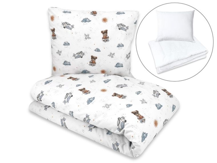 MimiNu, Quattro, Misie, 2-częściowy komplet pościeli z wypełnieniem, błękit, 100-160 cm