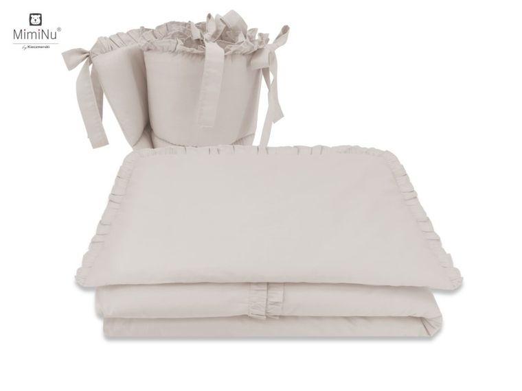 MimiNu, Royal, 3-częściowy komplet pościeli bawełnianej z falbanką, beż, 100-135 cm