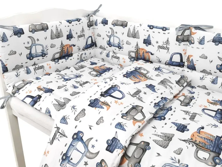 MimiNu, Samochodziki Niebieskie, 5-częściowy komplet pościeli, 100-135 cm