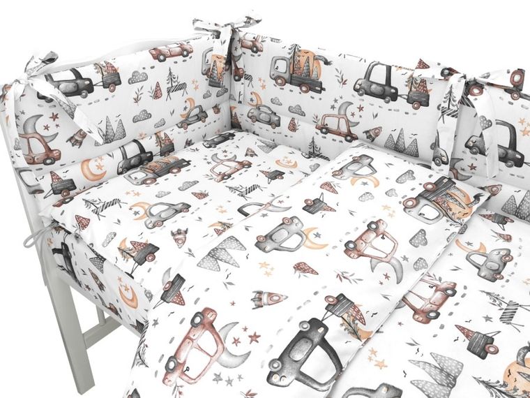 MimiNu, Samochodziki Szare, 3-częściowy komplet pościeli, 100-135 cm
