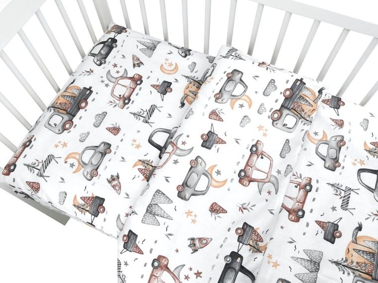 MimiNu, Samochodziki Szare, 3-częściowy komplet pościeli, 100-135 cm