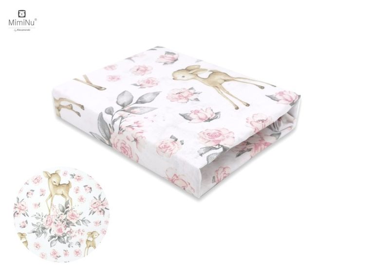 MimiNu, Sarenki, prześcieradło bawełniane z gumką, różowe, 80-160 cm