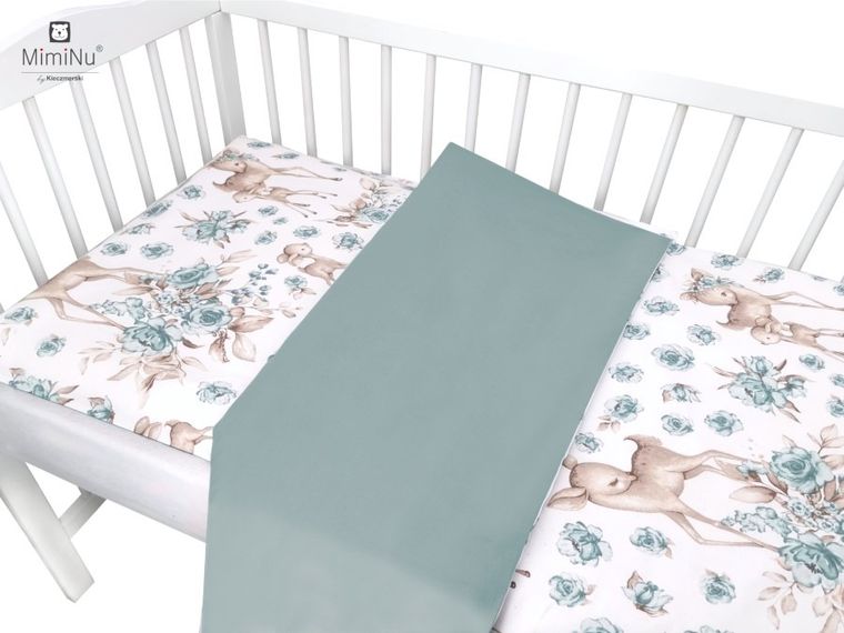MimiNu, Słodka Sarenka, 3-częściowy komplet pościeli, mięta, 135-100 cm