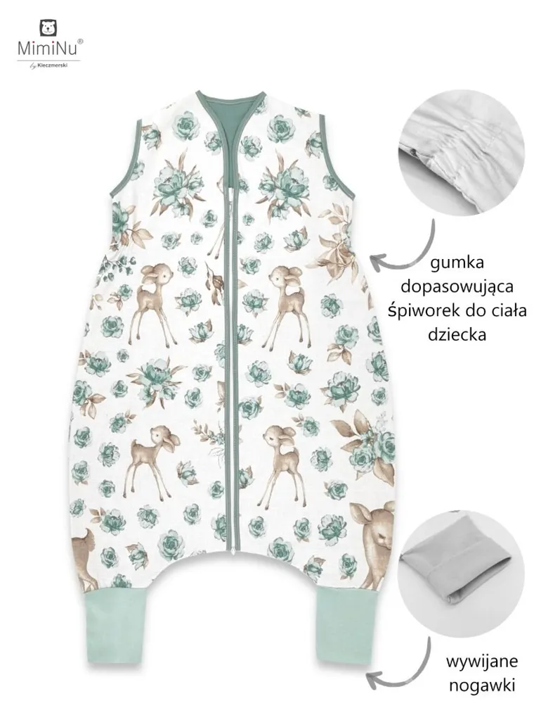MimiNu, Słodka Sarenka, śpiworek letni z nogawkami, mięta, TOG 0.5, rozmiar S