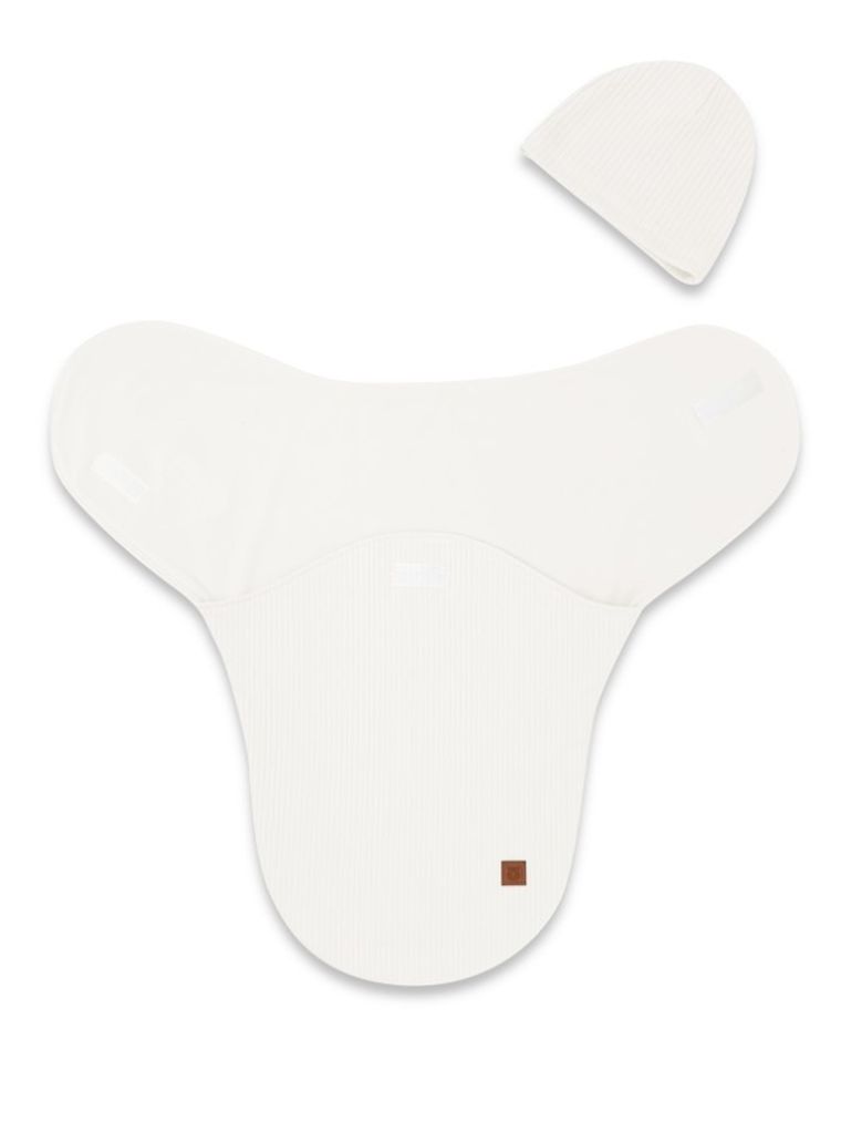 MimiNu, Soft, Leo, komplet: otulaczek do spania + czapeczka, śmietanka, 0-3m