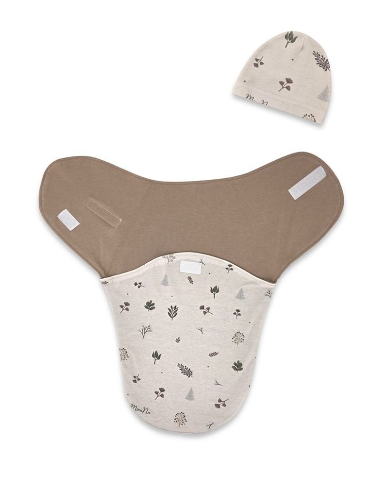 MimiNu, Soft, Leo, komplet: śpiworek + czapeczka, listki, TOG 0.5, 0-3 m