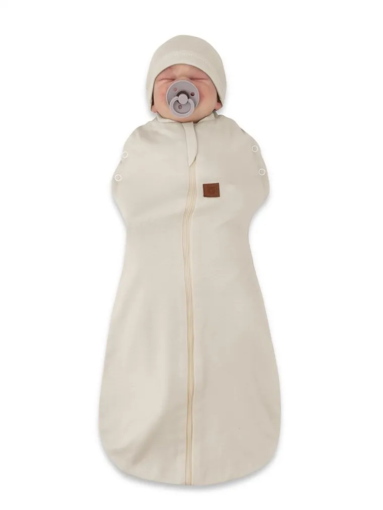 MimiNu, Soft, Teddy, komplet: śpiworek + czapeczka, beż, TOG 0.5, 0-3 m