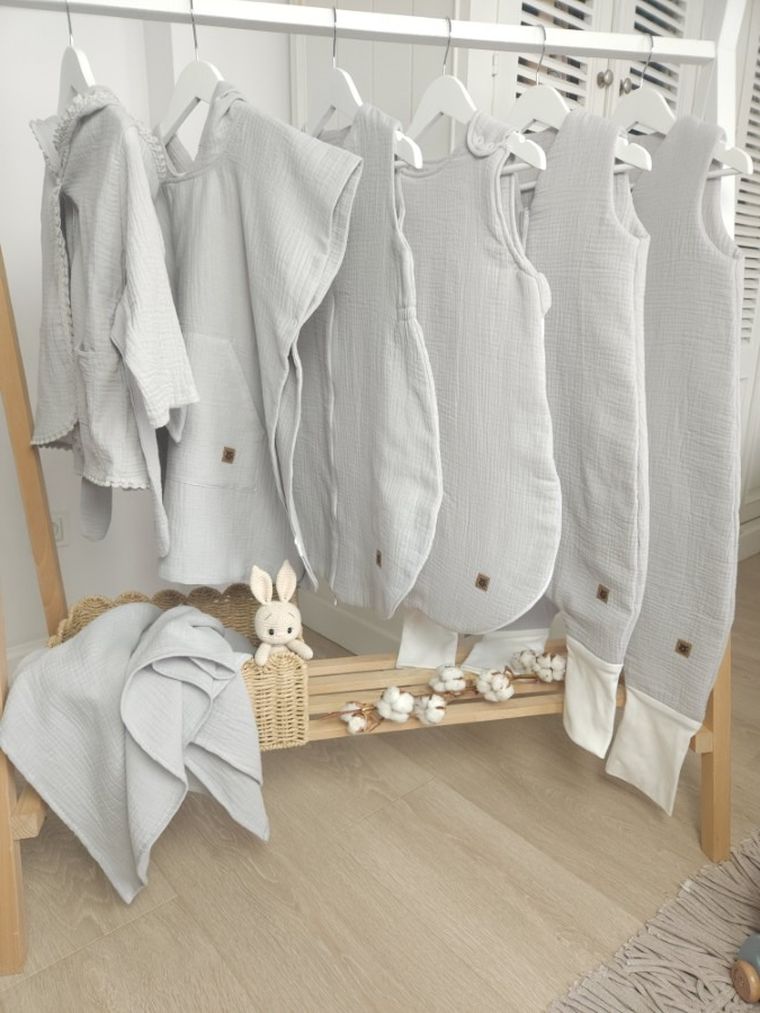 MimiNu, śpiworek z nogawkami, muślin, szary, letni, TOG 0.5, rozmiar S, 1-2.5 l