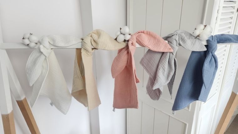 MimiNu, szmatka sensoryczna muślinowa, śmietanka, 30-30 cm