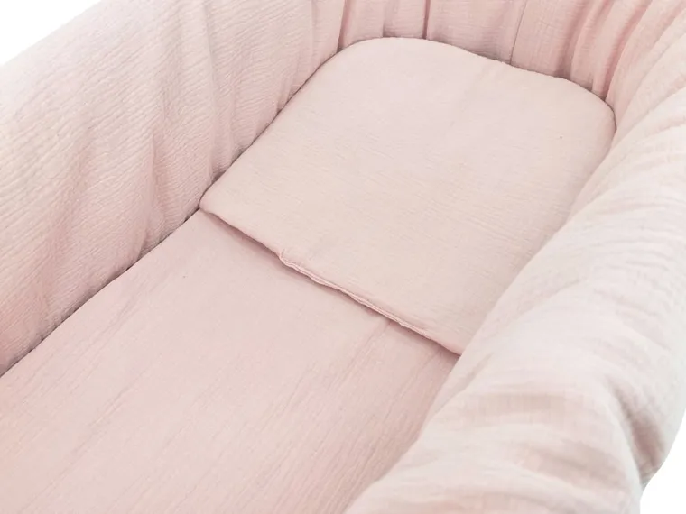 MimiNu, zestaw do gondoli, kosza Mojżesza, muślin, pudrowy róż