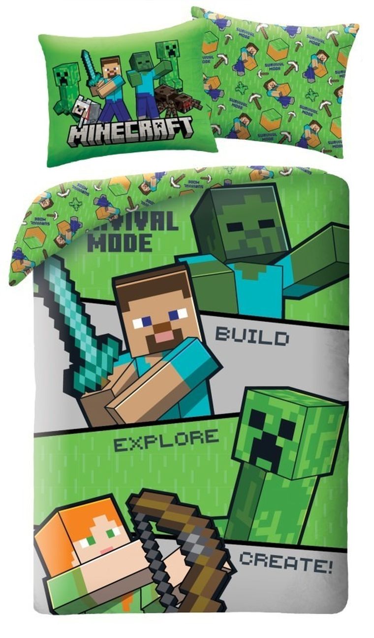 Minecraft, 2-częściowy komplet pościeli z mikrofibry, 140-200 cm