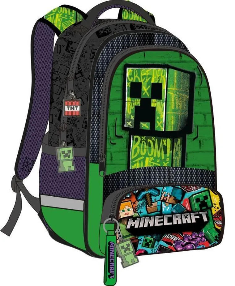 Minecraft, plecak szkolny, 2-komorowy, zielony