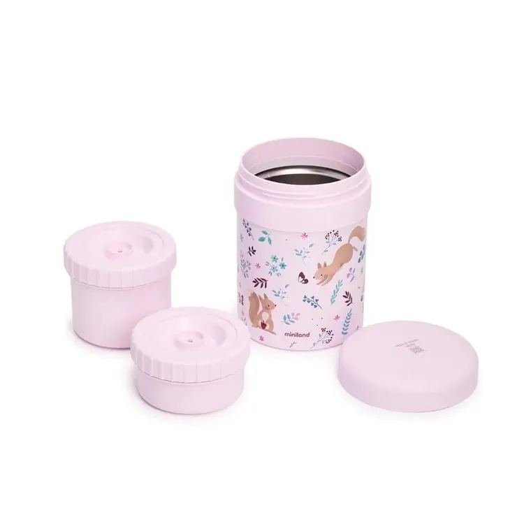 Miniland, Dreamland & CRVSH, termos na jedzenie z 2 pojemnikami hermetycznymi, wiewiórki, 700 ml