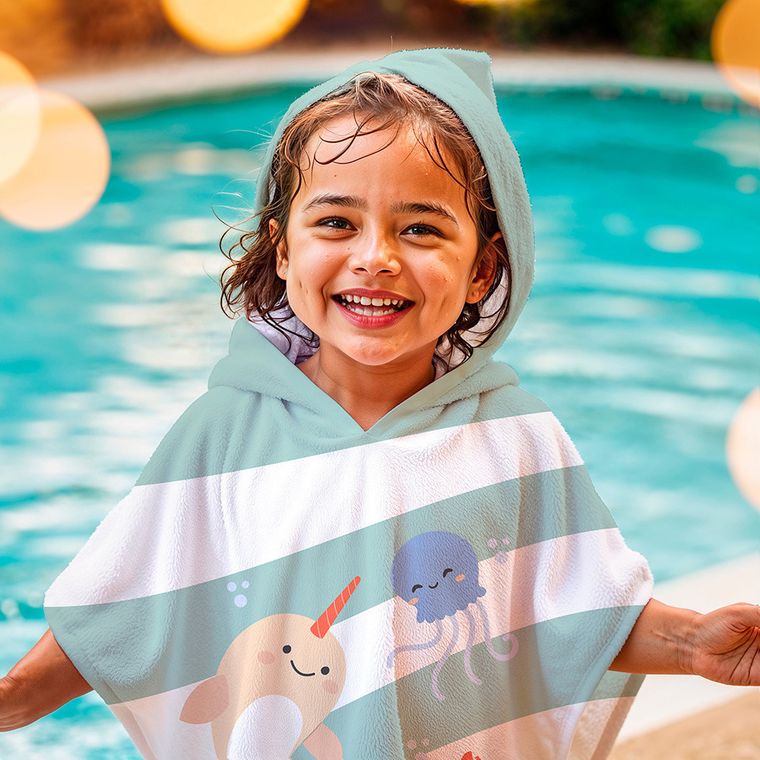 Miniland, Swim, bawełniane poncho, ocean, 65-65cm