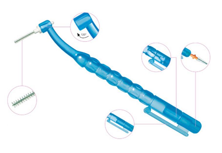 Miradent, Pic, Brush Set, szczoteczka międzyzębowa z uchwytem, niebieska