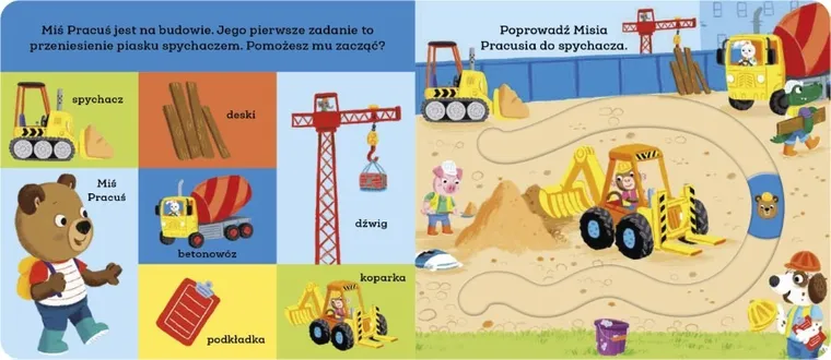 Miś Pracuś. Przesuń paluszkiem. Na budowie