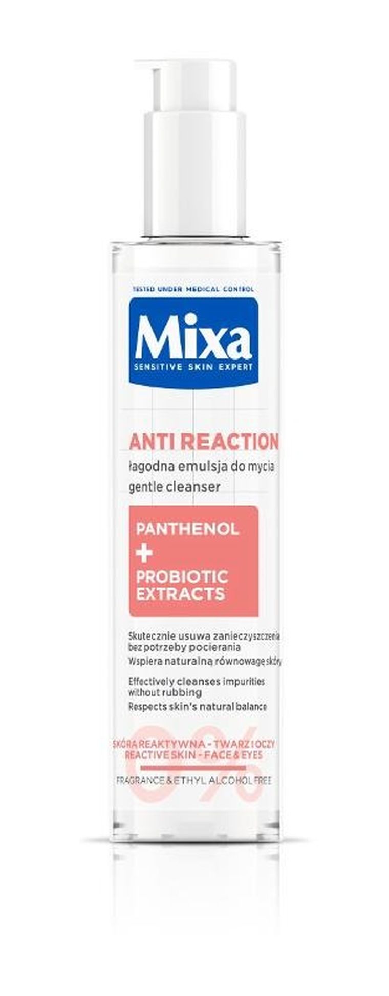 Mixa, Anti Reaction, łagodna emulsja do mycia przeciw zaczerwienieniom dla skóry reaktywnej, 150 ml