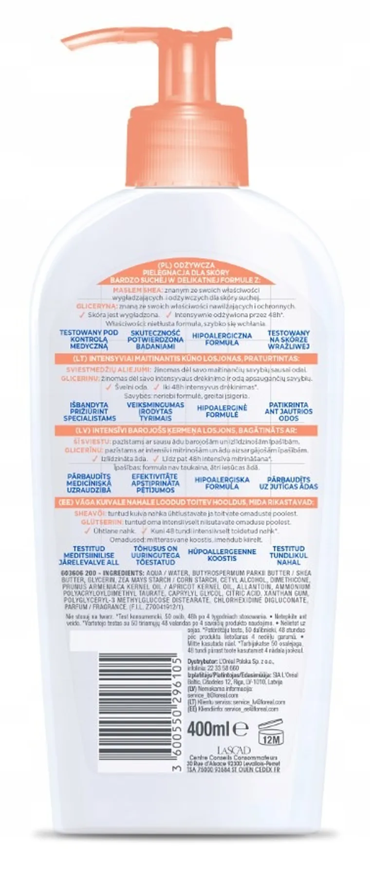 Mixa, Shea Nourish, odżywczy balsam do ciała, do suchej skóry, z gliceryną, 400 ml