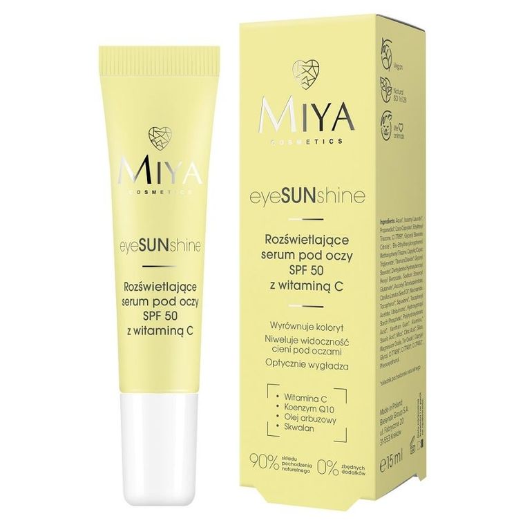 Miya Cosmetics, eyeSUNshine, rozświetlające serum pod oczy, SPF50, 15 ml