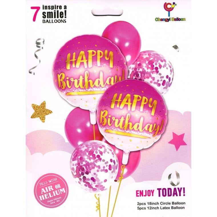 MK Trade, zestaw balonów Happy Birthday, 30-46 cm, 7 szt.