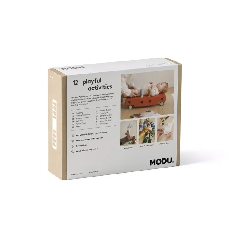 Modu, Baby Activity Set, zestaw klocków aktywizujących z funkcją jeździka, Deep Blue/Sky Blue