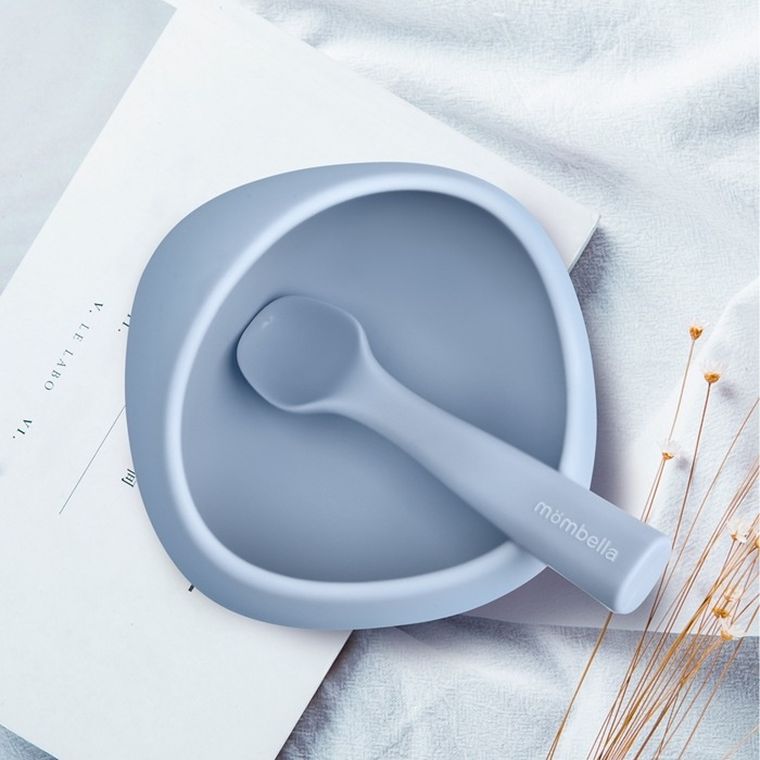 Mombella, miseczka z przyssawką i łyżeczka, light blue