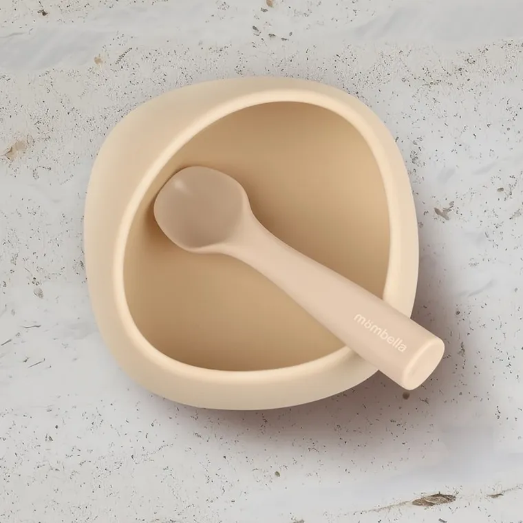 Mombella, miseczka z przyssawką i łyżeczka, light brown