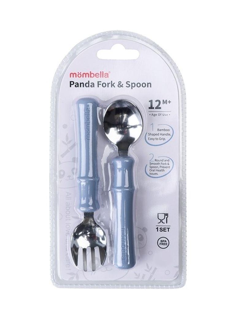 Mombella, Panda, metalowe sztućce, light blue