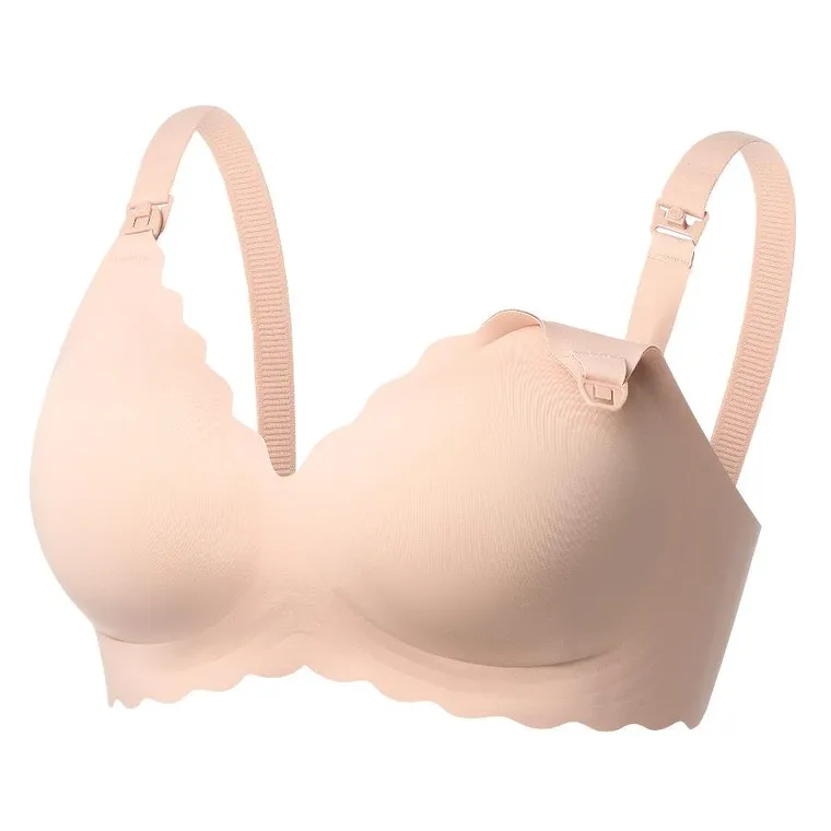 Momcozy, YN46, bezszwowy kwiatowy biustonosz do karmienia push-up, beżowy floral, rozmiar M
