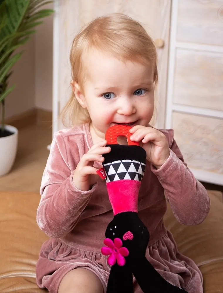 Mom's Care, króliczka, piszczek z gryzakiem, kontrastowa zabawka sensoryczna