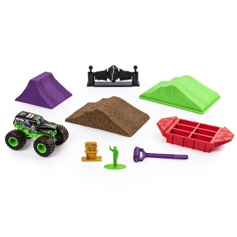 Monster Jam, Dirt Grave Digger, Monster Truck i piasek kinetyczny, zestaw, skala 1:64