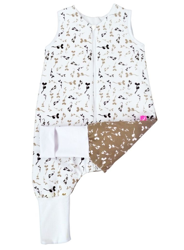 Motherhood, bawełniany śpiworek ocieplany, z nogawkami, TOG 2, beżowe listki, 1.5-2.5l