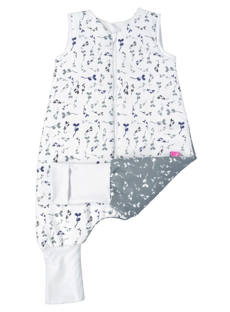 Motherhood, bawełniany śpiworek ocieplany, z nogawkami, TOG 2, niebieskie listki, 12-18m