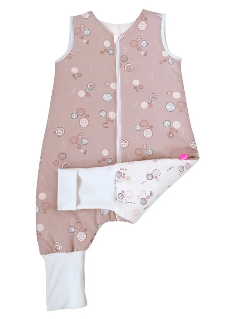 Motherhood, bawełniany śpiworek ocieplany, z nogawkami, TOG 2, różowe guziki, 12-18m