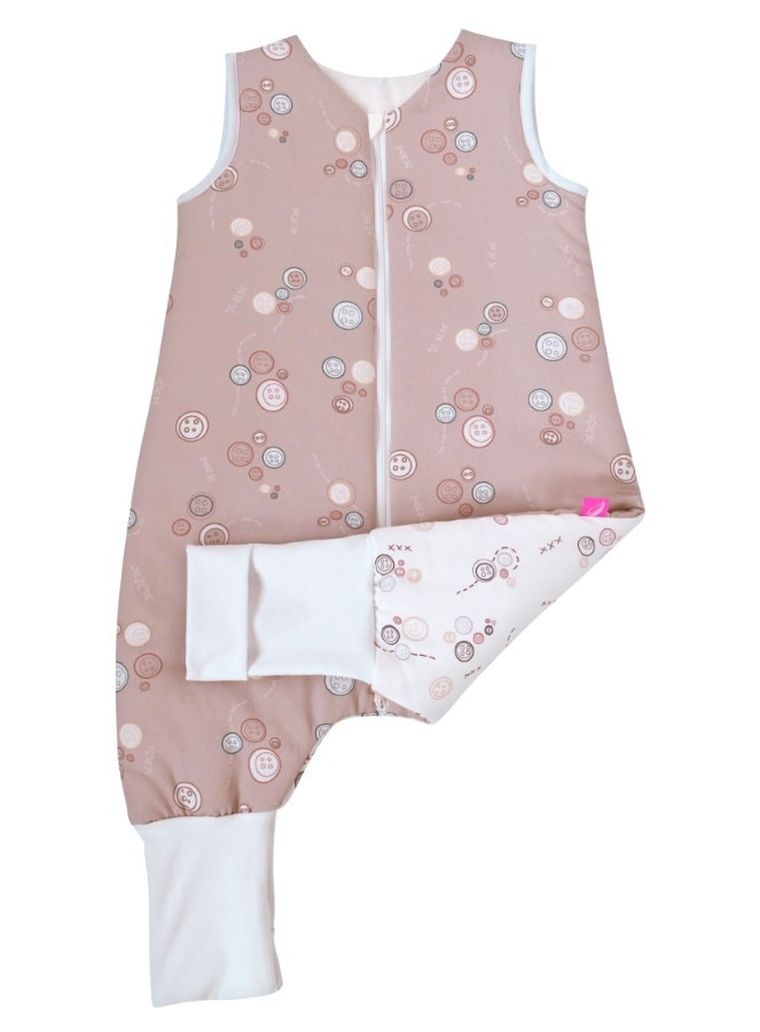 Motherhood, bawełniany śpiworek ocieplany, z nogawkami, TOG 2, różowe guziki, 1.5-2.5l