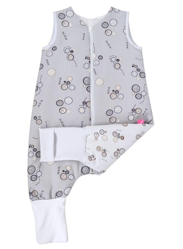Motherhood, bawełniany śpiworek ocieplany, z nogawkami, TOG 2, szare guziki, 1.5-2.5l