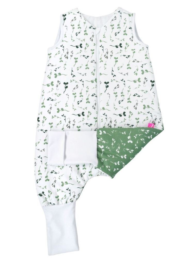 Motherhood, bawełniany śpiworek ocieplany, z nogawkami, TOG 2, zielone listki, 12-18m