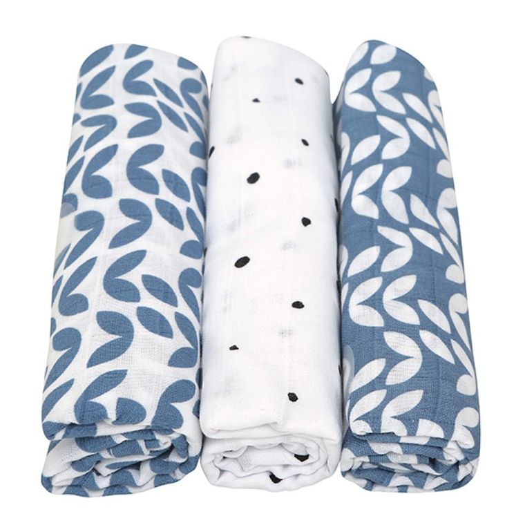 Motherhood, Classics Niebieski 2023, pielucha muślinowa, 70-80 cm, 3 szt.