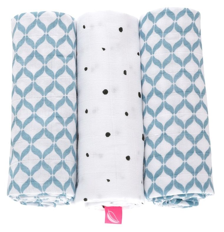 Motherhood, Classics Niebieski, pieluszka muślinowa, 70-80 cm, 3 szt.