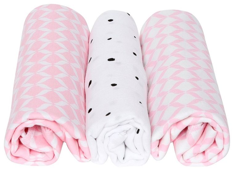 Motherhood, Classics Różowy, pieluszka bawełniana, 70-80 cm, 3 szt.