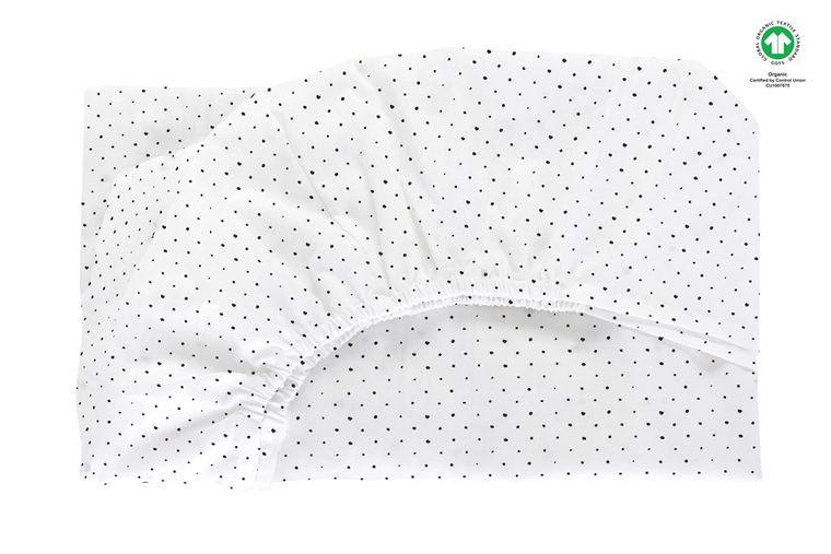 Motherhood, ECO Kropeczki Czarne, prześcieradło muślinowe z gumką, 60-120 cm