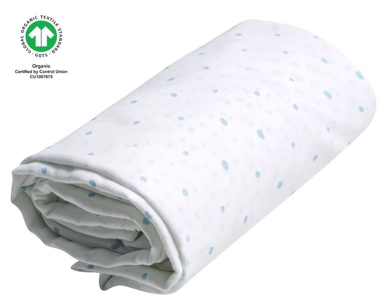 Motherhood, ECO Kropeczki Niebieskie, kocyk dwuwarstwowy muślinowy, 130-130 cm