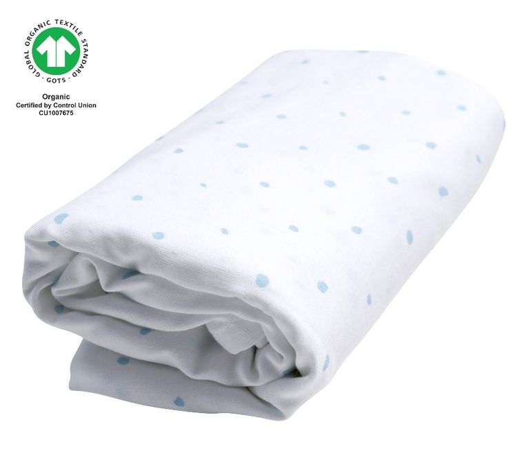 Motherhood, ECO Kropeczki Niebieskie, otulacz muślinowy XXL, 130-130 cm