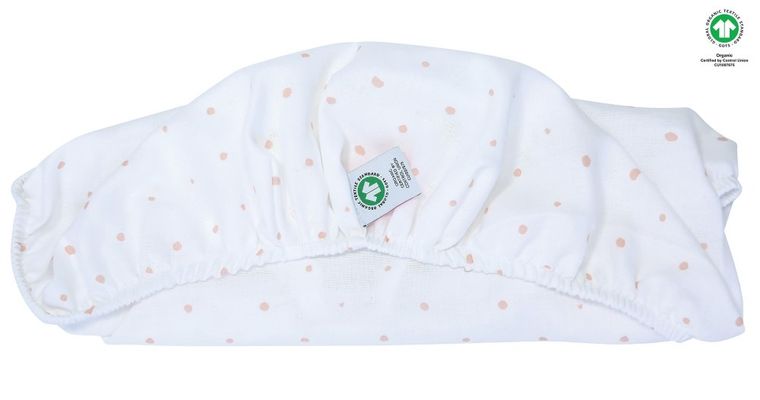 Motherhood, ECO Kropeczki Różowe, prześcieradło do gondoli/kosza Mojżesza z gumką, 35-75 cm