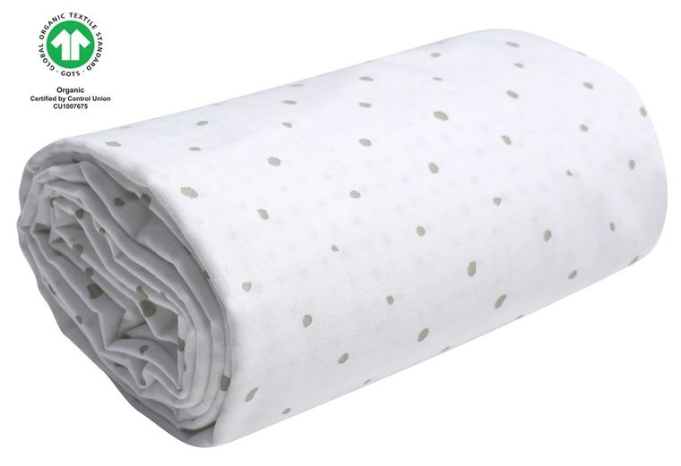 Motherhood, ECO Kropeczki Szare, kocyk dwuwarstwowy muślinowy, 130-130 cm